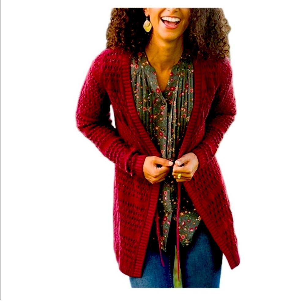 ⭐️Matilda Jane open weave cardigan sweater cranberry size medium